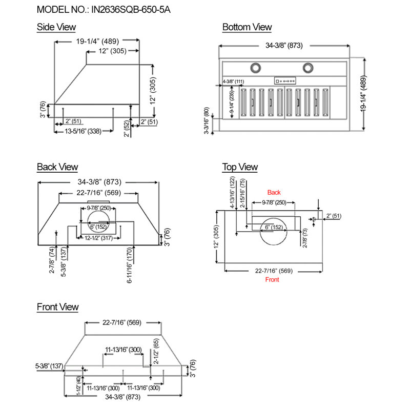 Kobe Range Hoods KOBE ECO Mode Technology 36 Inches 700 Cubic Feet Per Minute CFM Ducted Insert